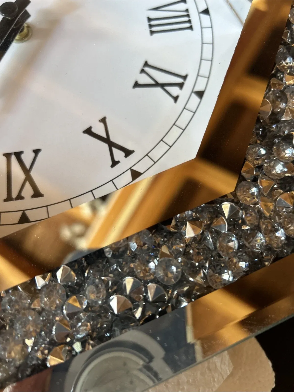 Silver Mirror Clock With Bling Crystals, Medium To Small Sized, Roman Numerals - Image 2