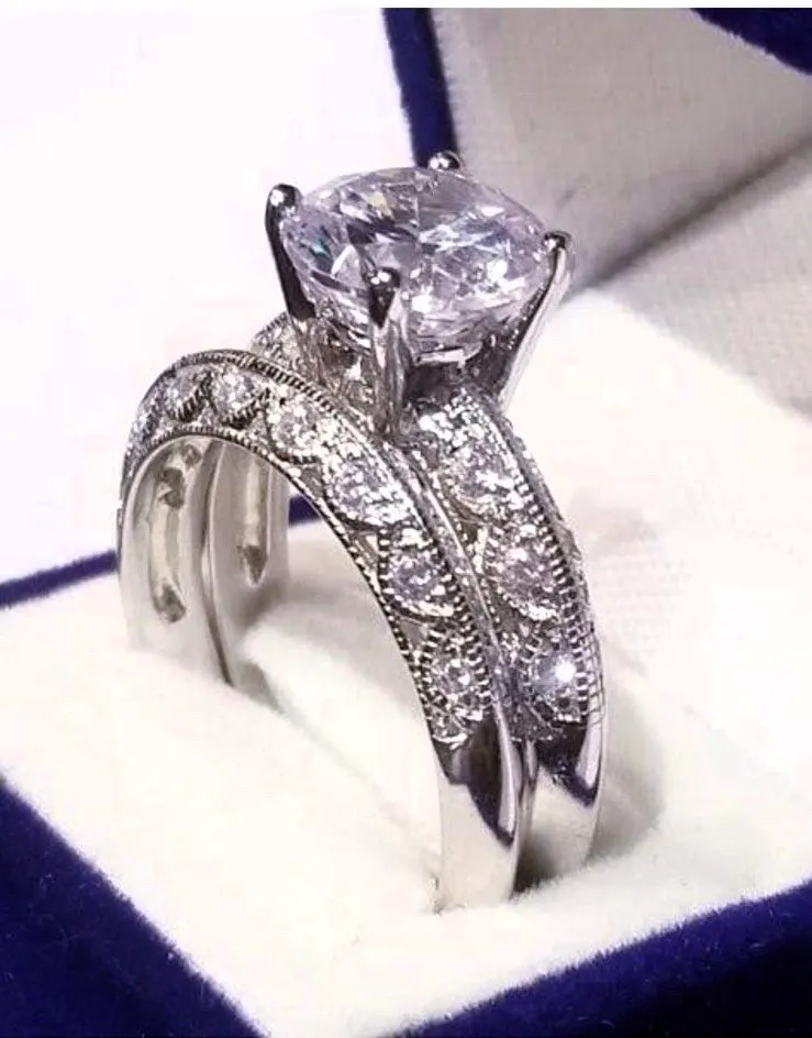 3.50 Round Cut Engagement Ring Wedding Set, White Gold/Sterling - Image 3