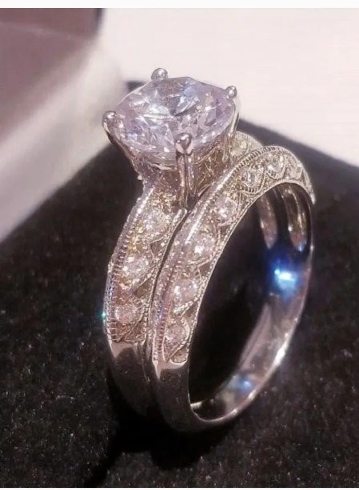3.50 Round Cut Engagement Ring Wedding Set, White Gold/Sterling - Image 5