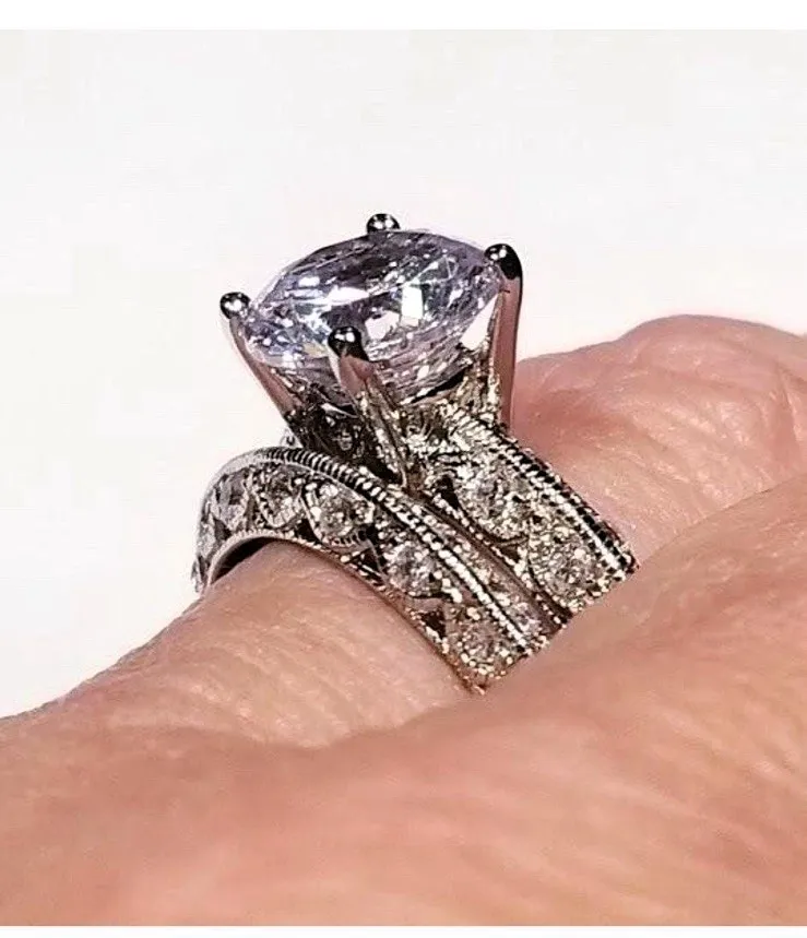 3.50 Round Cut Engagement Ring Wedding Set, White Gold/Sterling - Image 2