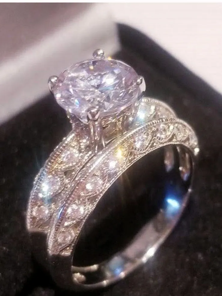 3.50 Round Cut Engagement Ring Wedding Set, White Gold/Sterling - Image 4