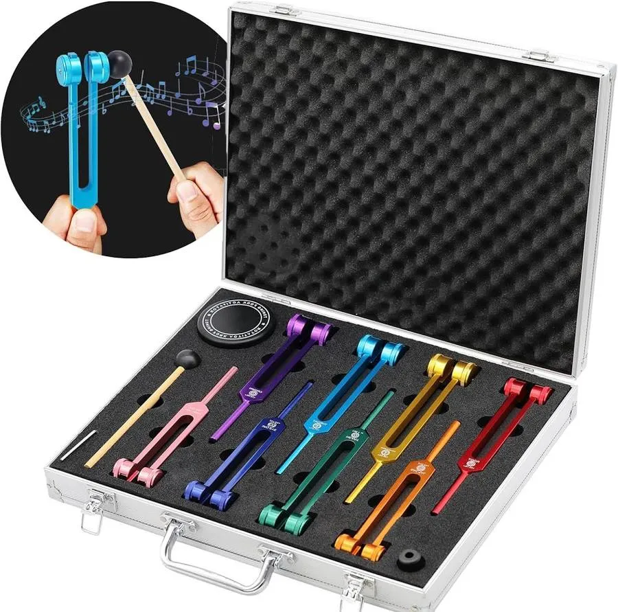 Chakra Themed Weighted Tuning Fork Kit with Activator and Carrying Case - Image 2