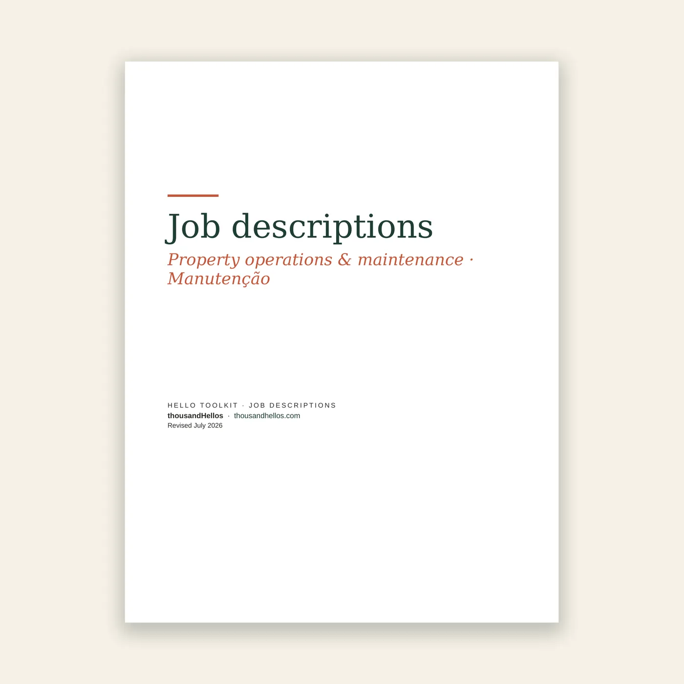 Hello Toolkit: Property operations & maintenance job descriptions