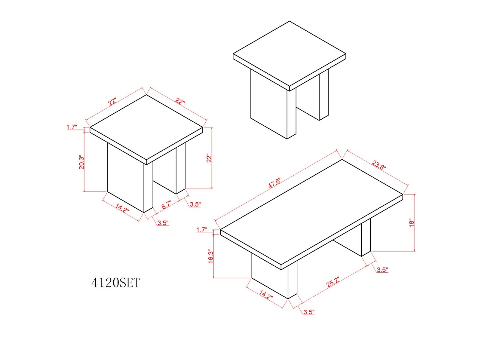 VEGA 3-PK FAUX MBL CKTL SET