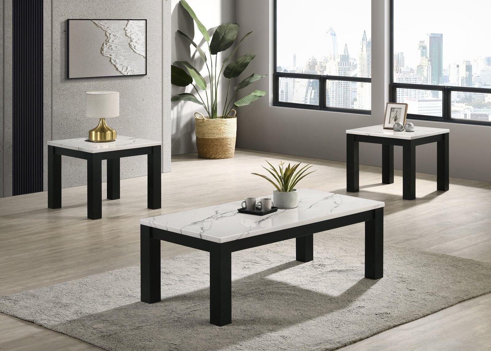 IVY 3-PK CKTL SET FAUX MARBLE WHITE