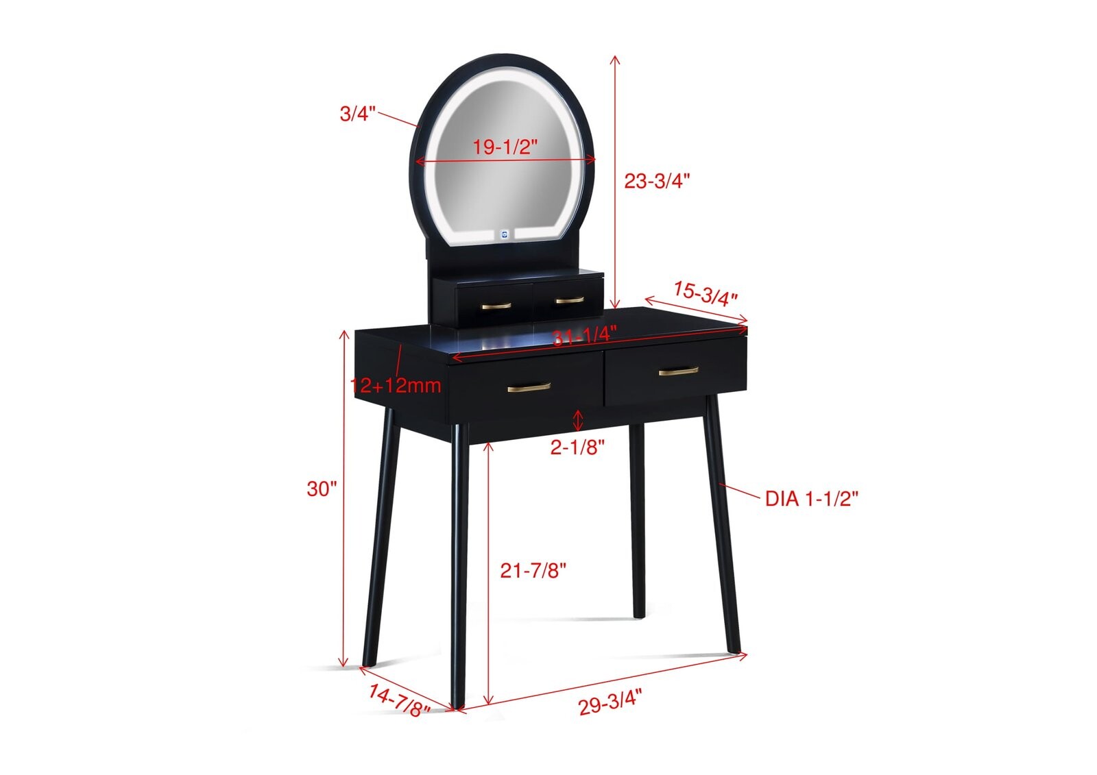 CECILIA VANITY TABLE & STOOL-BLACK
