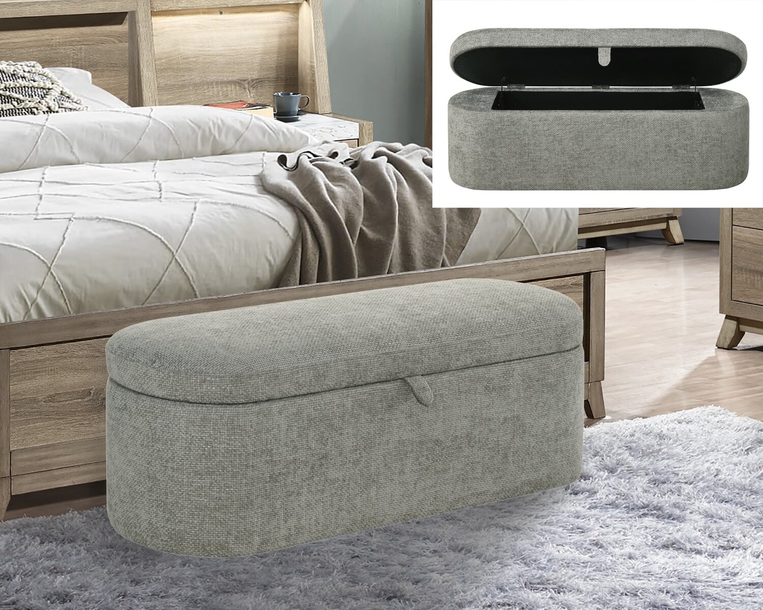 PHILIPA STORAGE BENCH-L.GREY TWEED