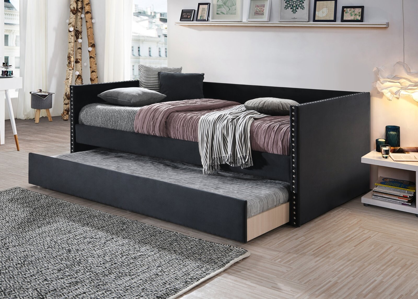 SADIE DAYBED ARMS SLATS-BLK VELVET