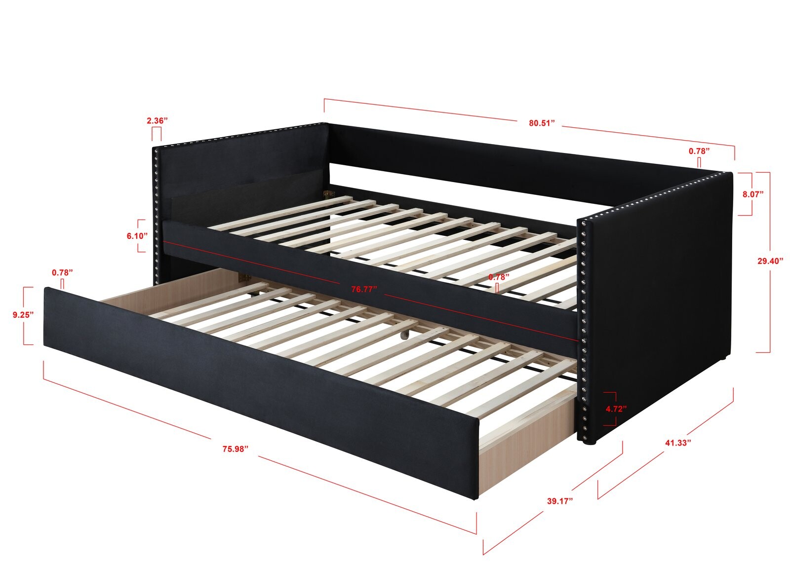 SADIE DAYBED ARMS SLATS-BLK VELVET