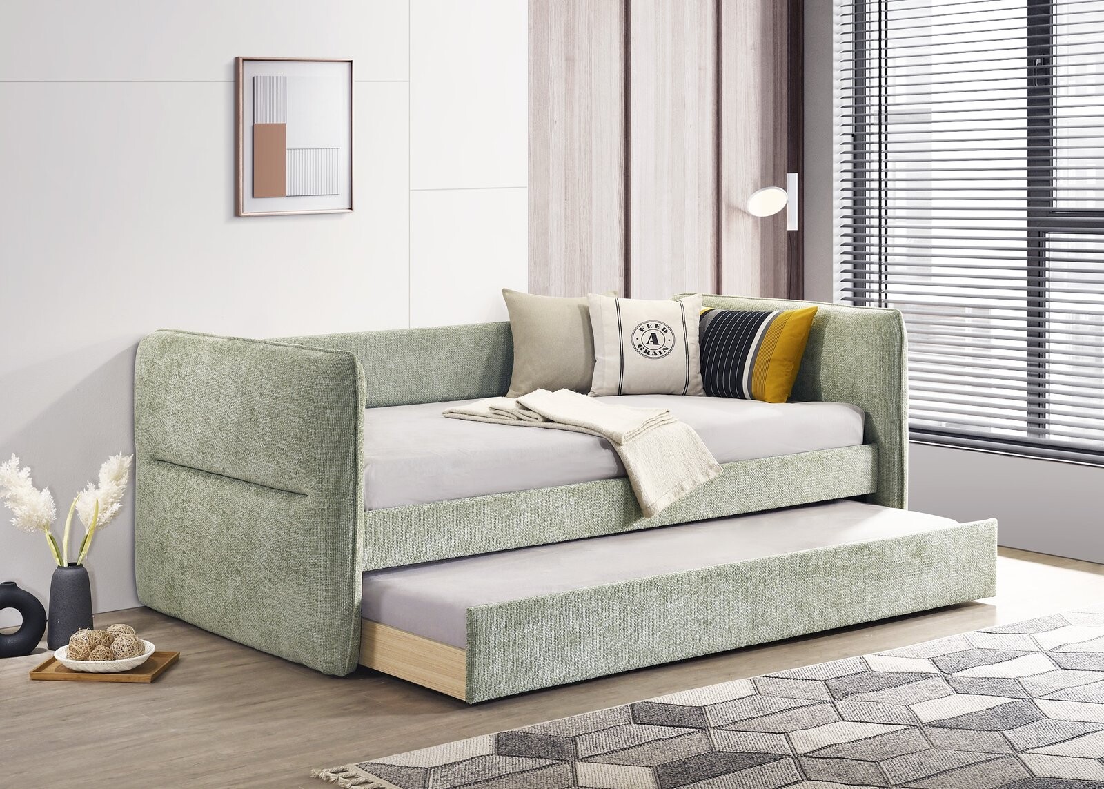 PHILIPA DAYBED ARM SLAT-L.GRN TWEED