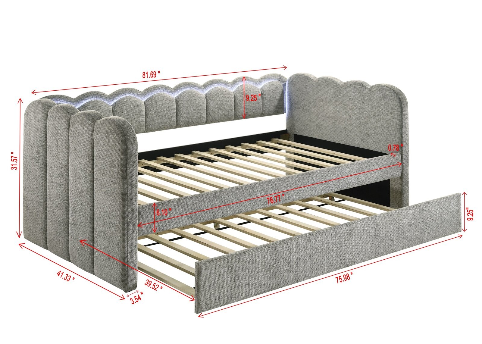 MELODY DAYBED ARMS SLATS-LIGHT GREY