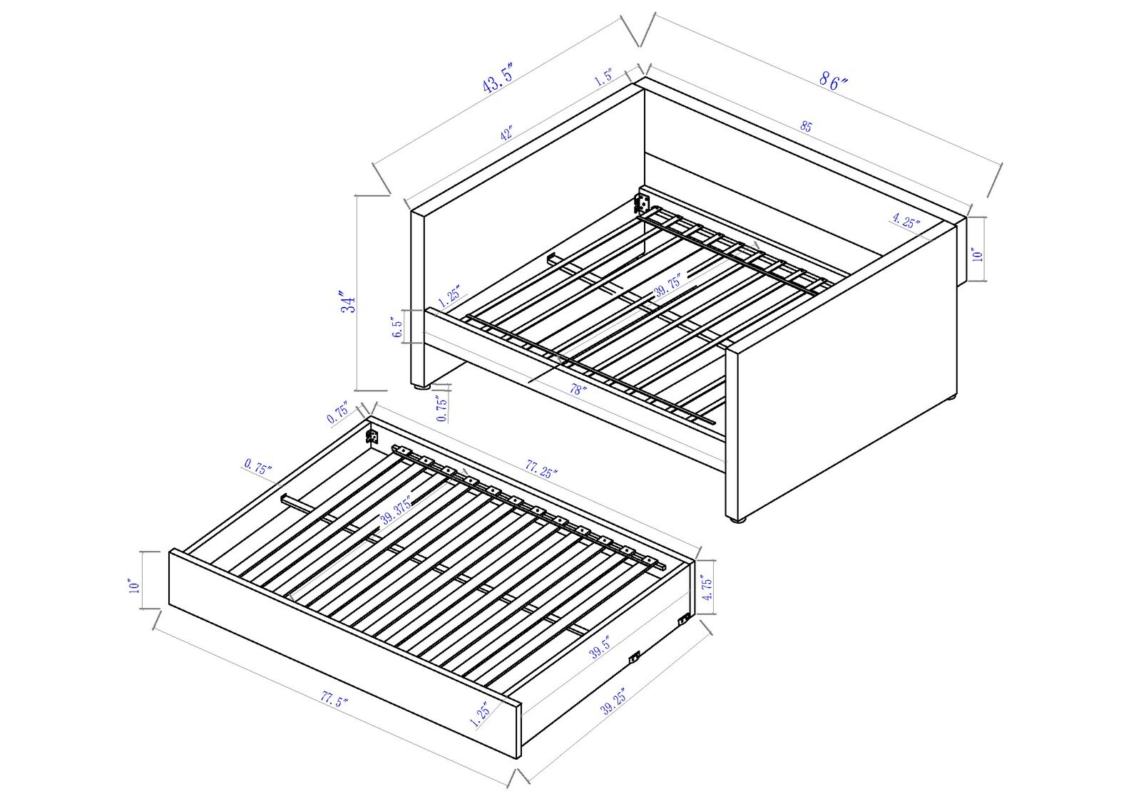 MOLLY DAYBED ARM(L&R) SLATS-WH.DOVE