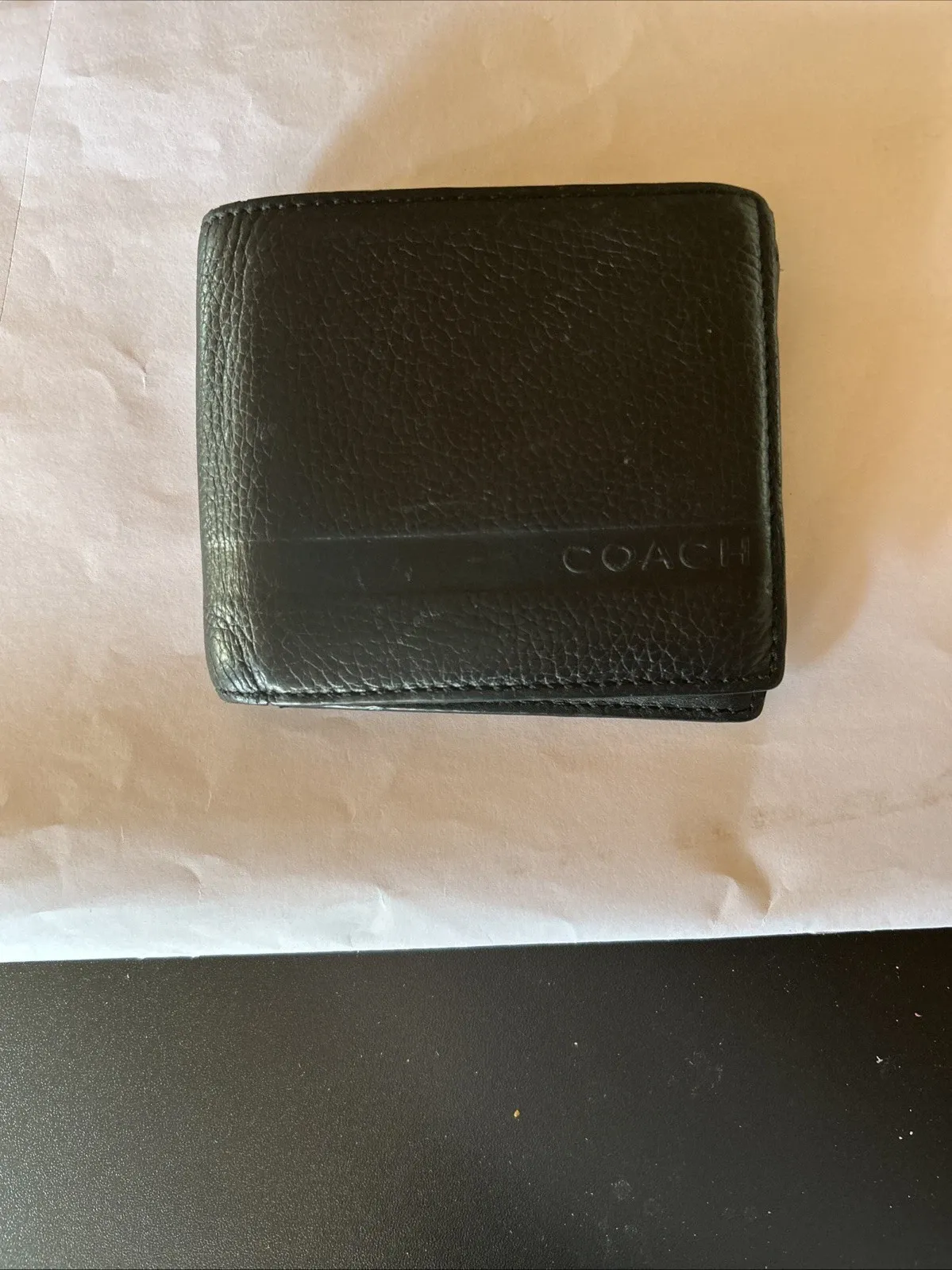 Coach Black Genuine Pebbled Leather Bifold Wallet. 8 Card Slots Lightly Used - Image 4