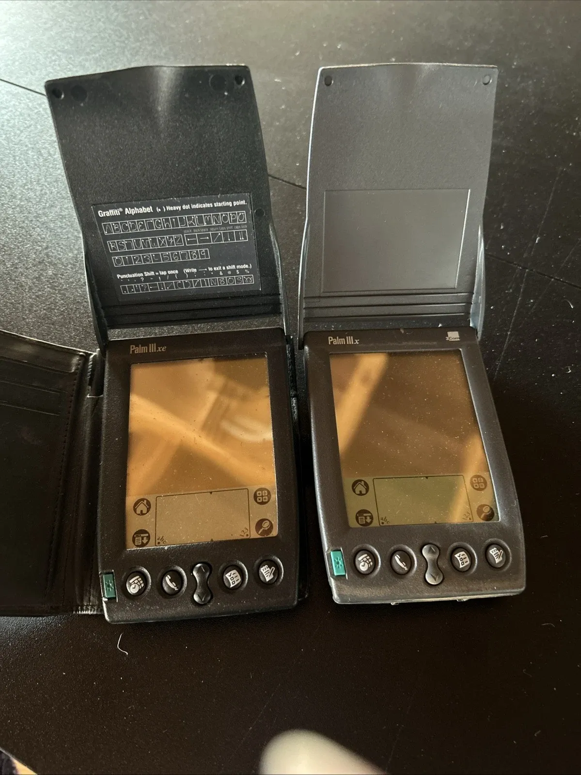 (2) Untested Palm IIIxe Black With Case and Grey Reconditioned Devices No Cords