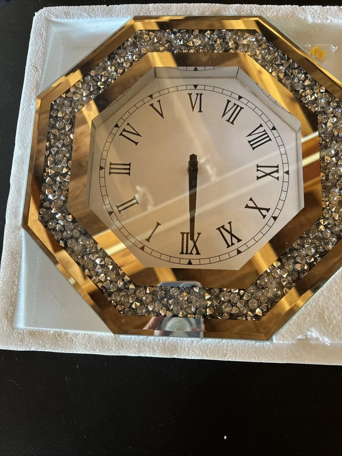 Silver Mirror Clock With Bling Crystals, Medium To Small Sized, Roman Numerals