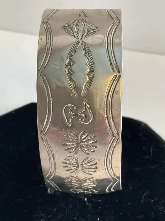 Native American Sterling Silver Cuff Bracelet by "K"  - Image 3