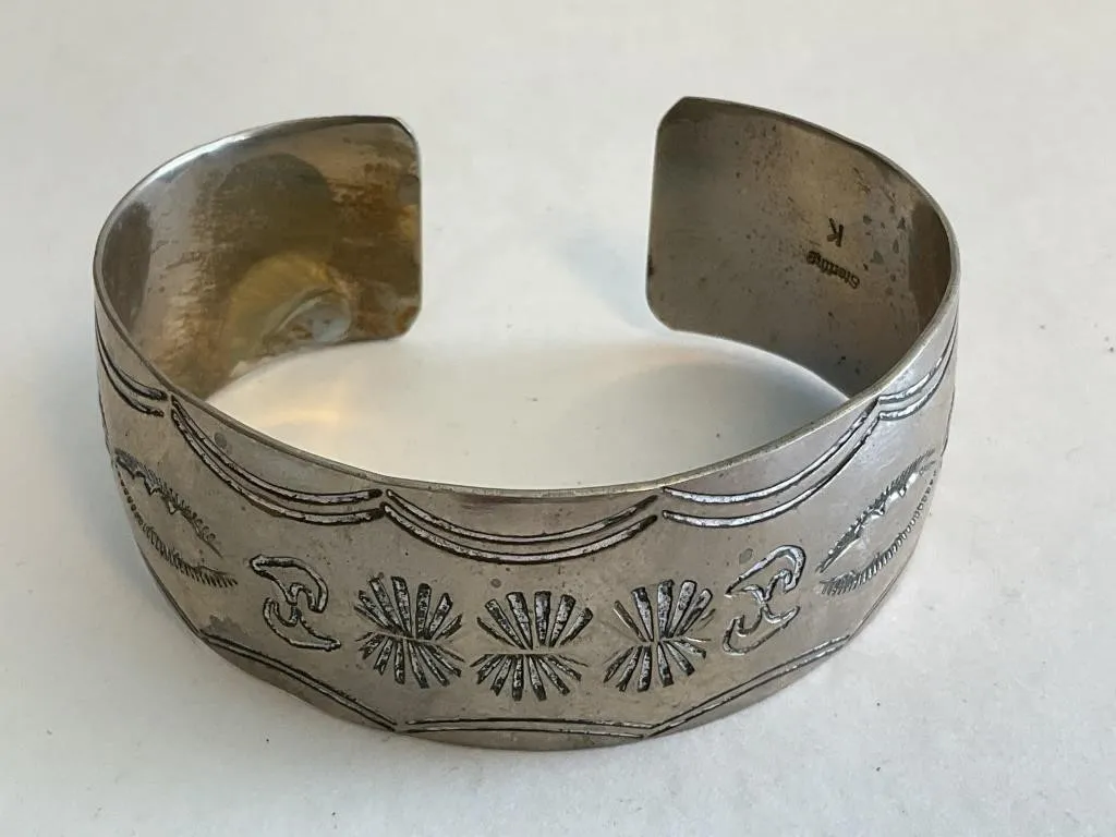 Native American Sterling Silver Cuff Bracelet by "K" 