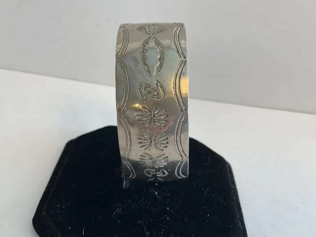 Native American Sterling Silver Cuff Bracelet by "K"  - Image 2