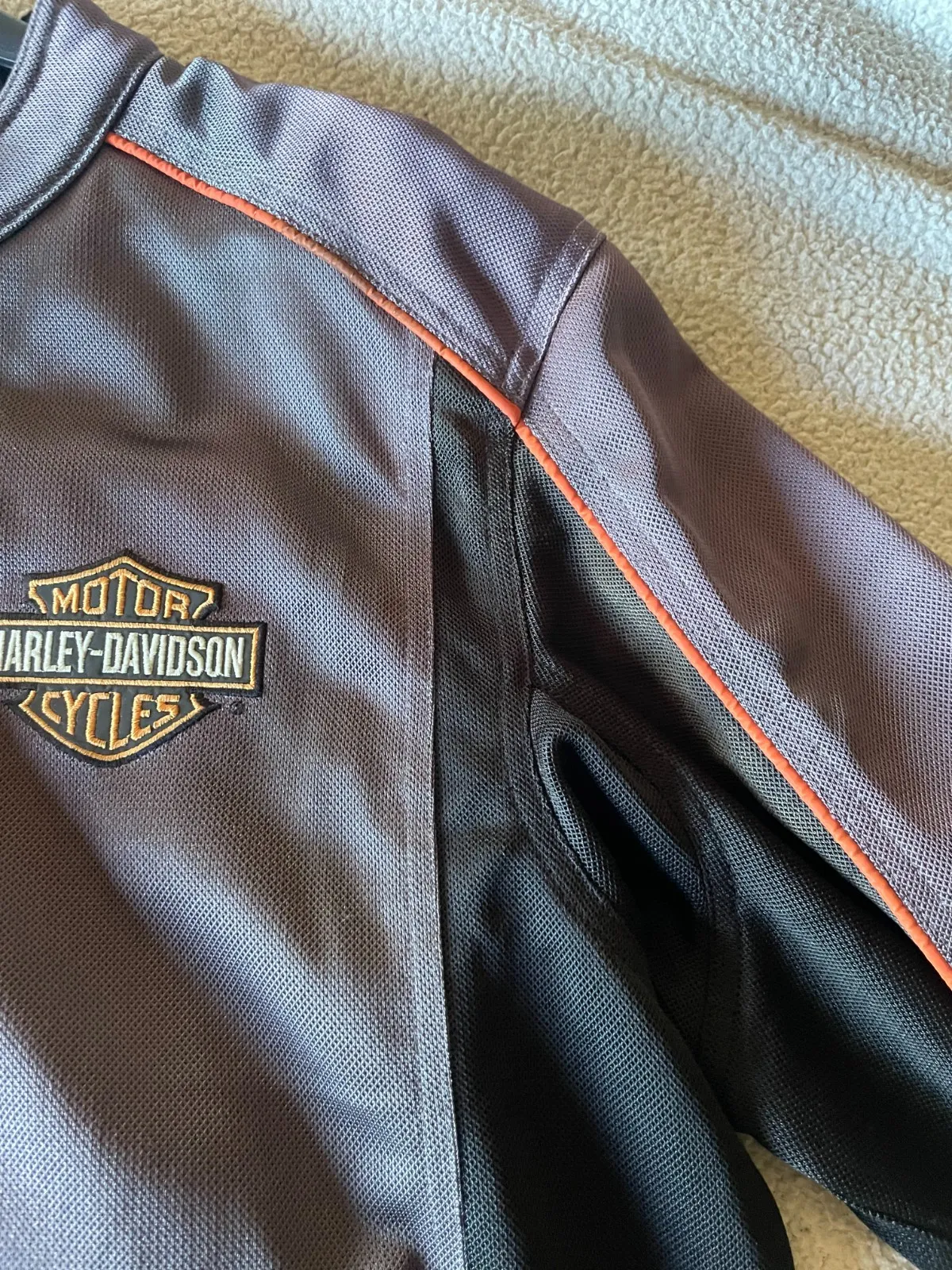 Harley Davidson Riding Jacket. Orange and Grey Size Large with Reflectors