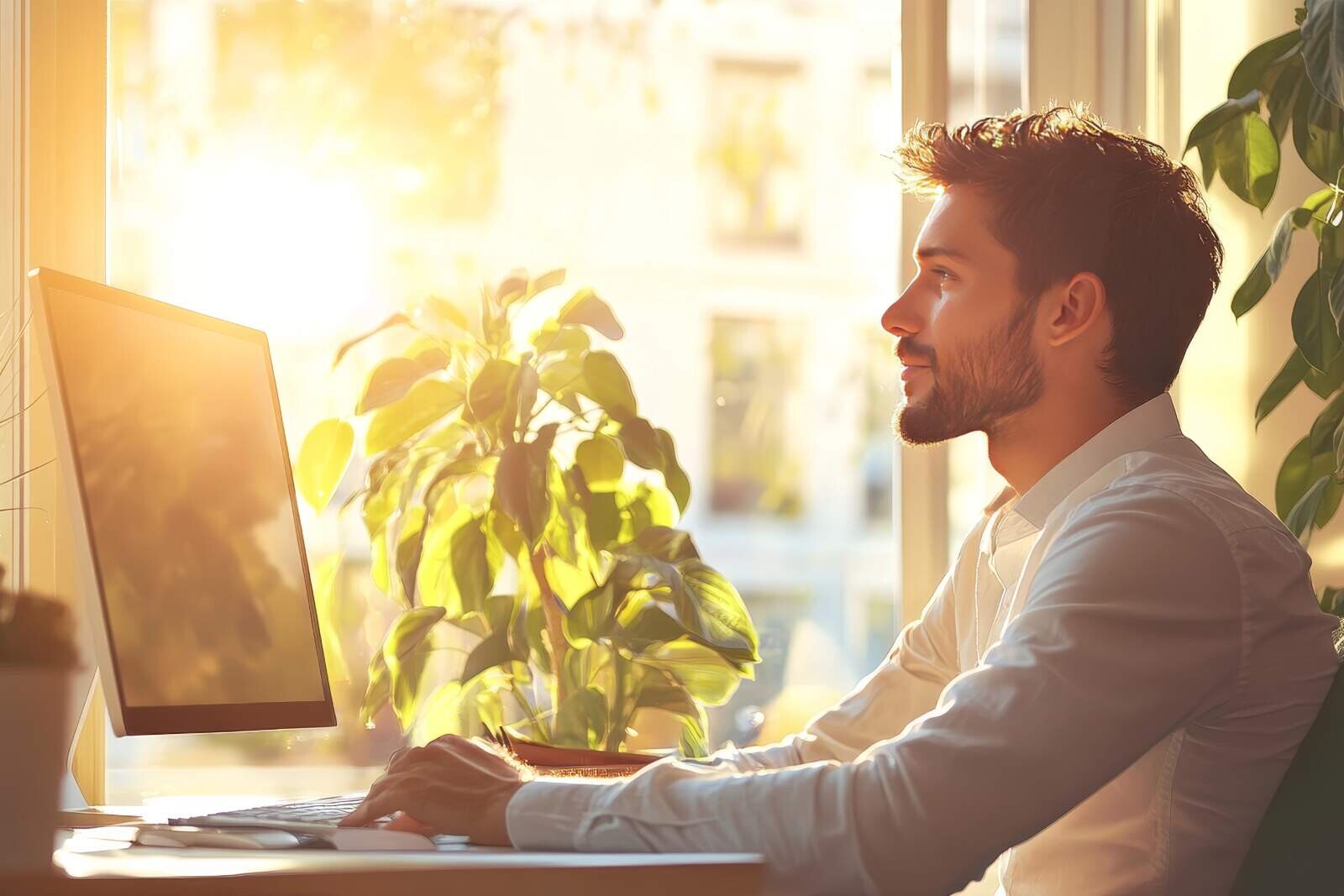 Sheets-Built Websites - home page hero - man on laptop computer building Sheetany website