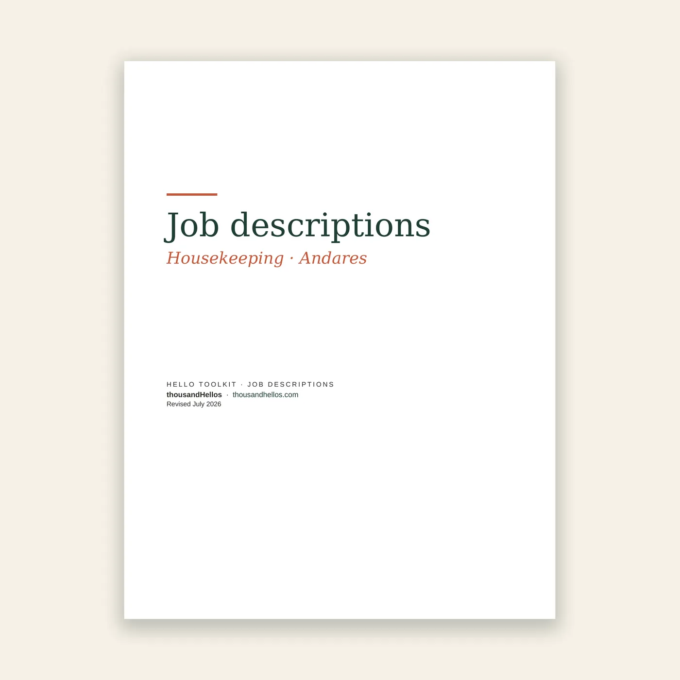 Hello Toolkit: Housekeeping job descriptions