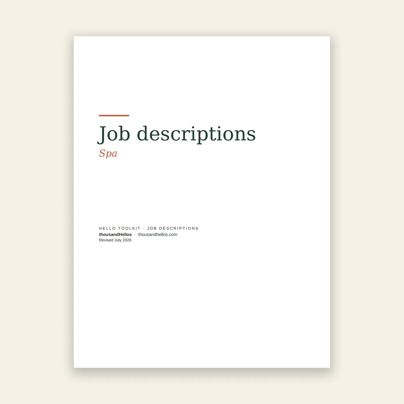 Spa job descriptions